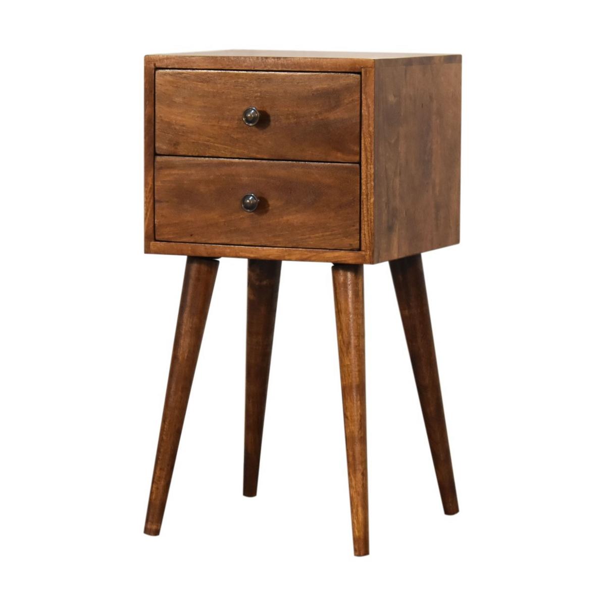 NACHTTISCH MINI KASTANIENHOLZ MIT 2 SCHUBLADEN, NORDISCHE BEINE, BEIGE - Beige/Messingfarben, Holz/Metall (30/57/30cm) - Artisan Furniture