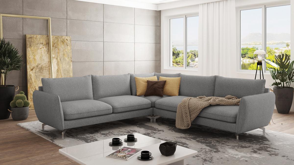 ECKSOFA Elou Grau Microfaser - Chromfarben/Grau, Holz/Textil (276/276cm) - S-Style Möbel