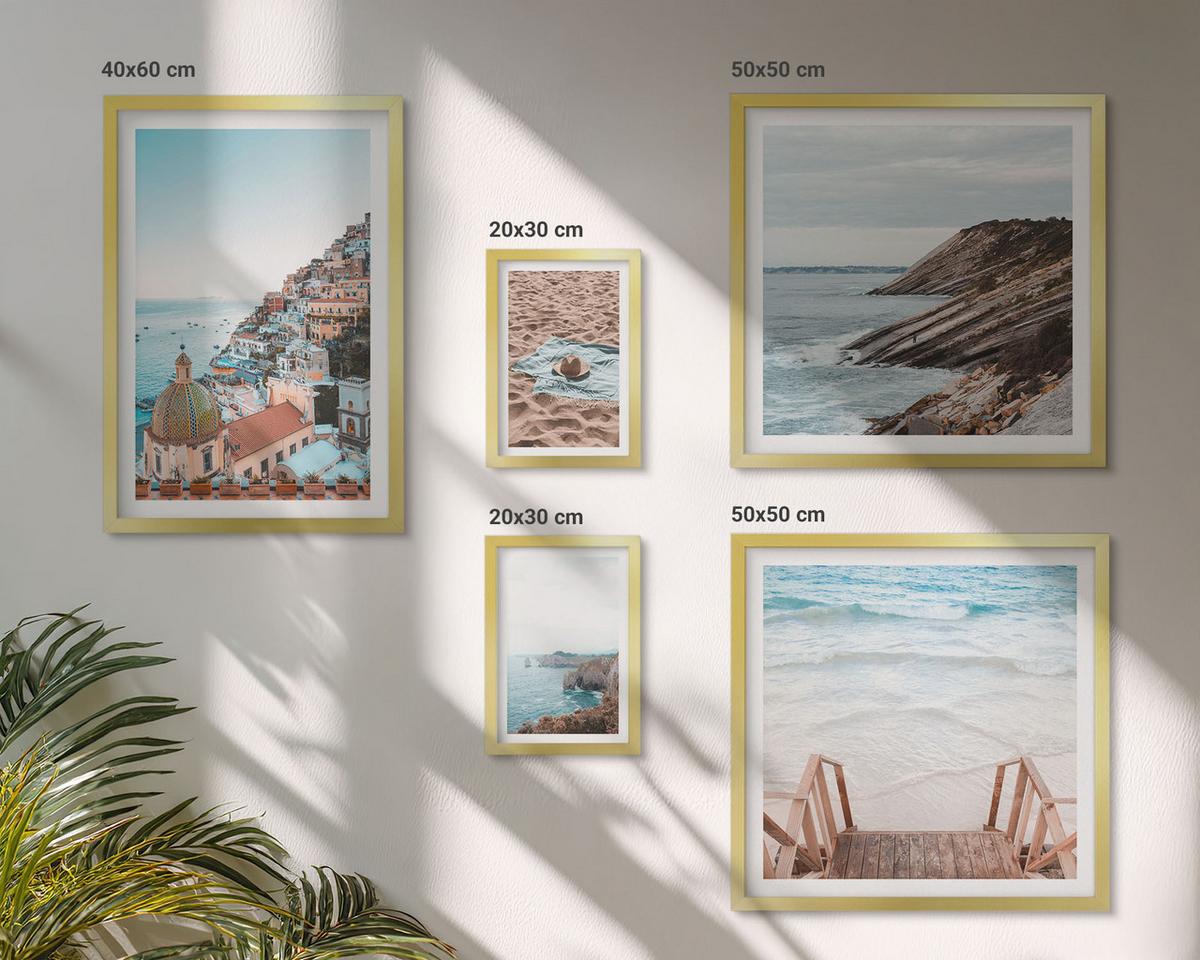 BILDER SET 5er Set - 50x50 cm & 20x30 cm & 40x60 cm Goldrahmen - Berglandschaften und Wasserfälle - Goldfarben, Kunststoff (40/60cm) - TULUP