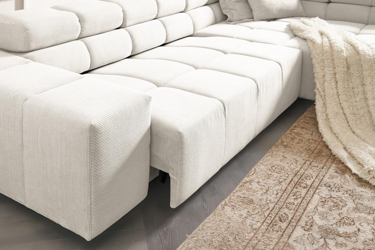 ECKSOFA MIT MOTORISCHEM SITZVORZUG NEVADA Weiß Cord Relaxfunktion - Schwarz/Weiß, Kunststoff/Textil (319/215cm) - KAWOLA