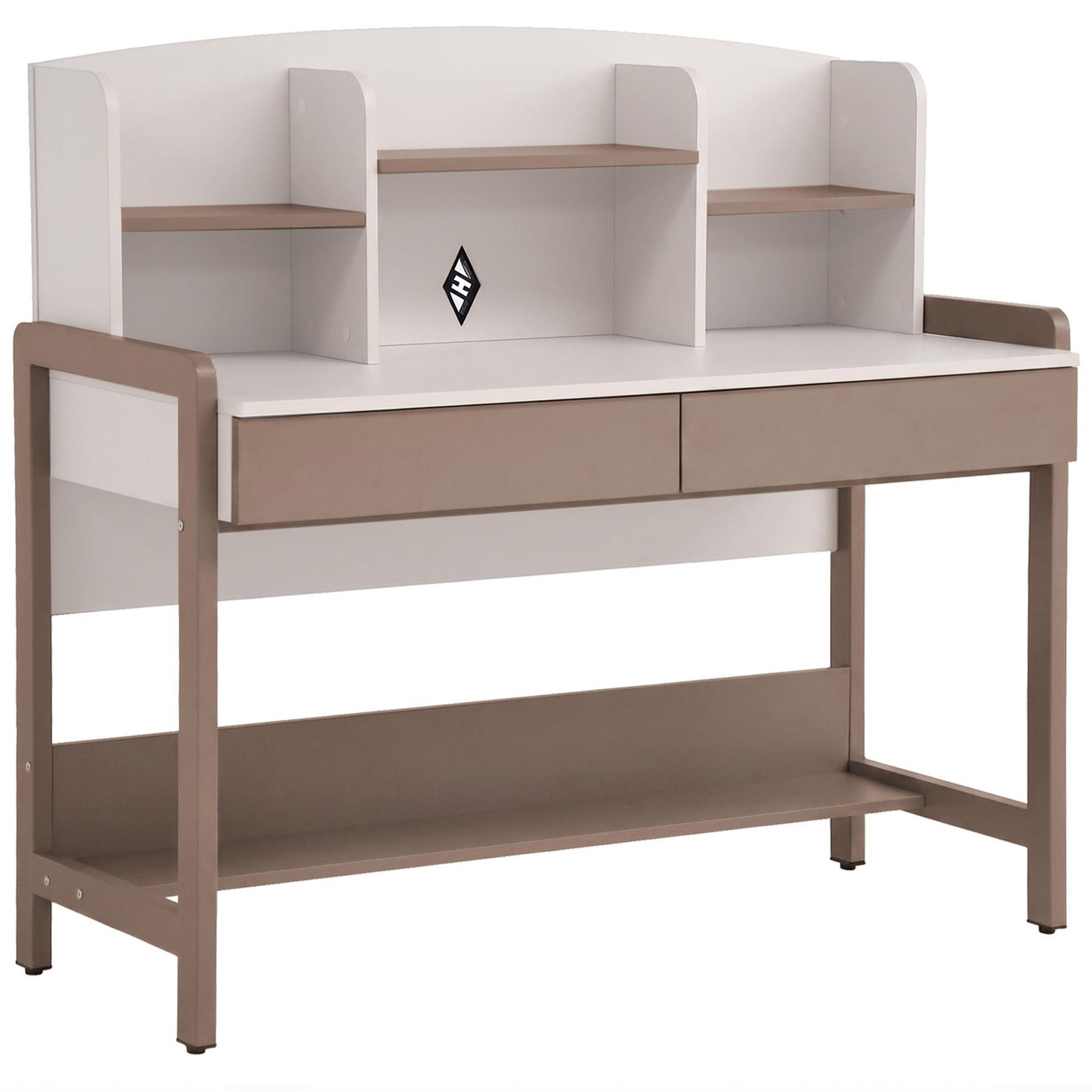SCHREIBTISCH Boreo mit 2 Schubladen und Aufsatz mit 3 Regalboden, 120 cm, Kaschmir+Hellbraun - Kaschmir/Hellbraun, Holzwerkstoff/Metall (55/120/114cm) - Beautysofa