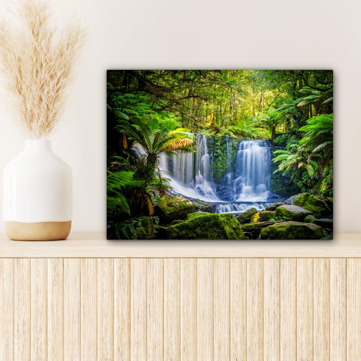 LEINWANDBILD Dschungel - Wasserfall - Australien - Pflanzen - Natur Wandbild 40x30 cm - Dunkelgrün, Textil (40/30cm) - MuchoWow