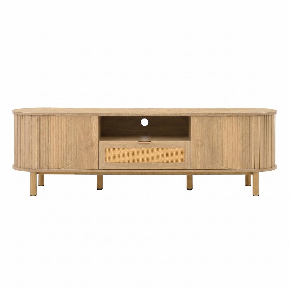 TV-SCHRANK 175 cm Natur Holzoptik mit Rattan-Schublade, Runddesign & offenen Fächern - Naturfarben, Holzwerkstoff (175/51/36cm) - Urban Meuble