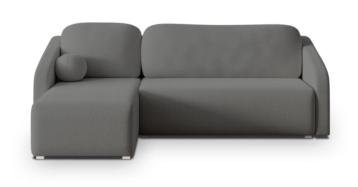 ECKSOFA MARELLO Grau Boucle-Stoff mit Schlaffunktion - Grau, Holz (220/143cm) - MASSENO