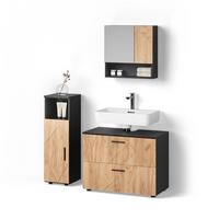 BADMÖBEL-SET Ronco Goldkraft Eiche/Anthrazit 3 Teile, mit Midischrank - Honigeiche/Anthrazit, Holzwerkstoff (54/55/41cm) - Livinity®