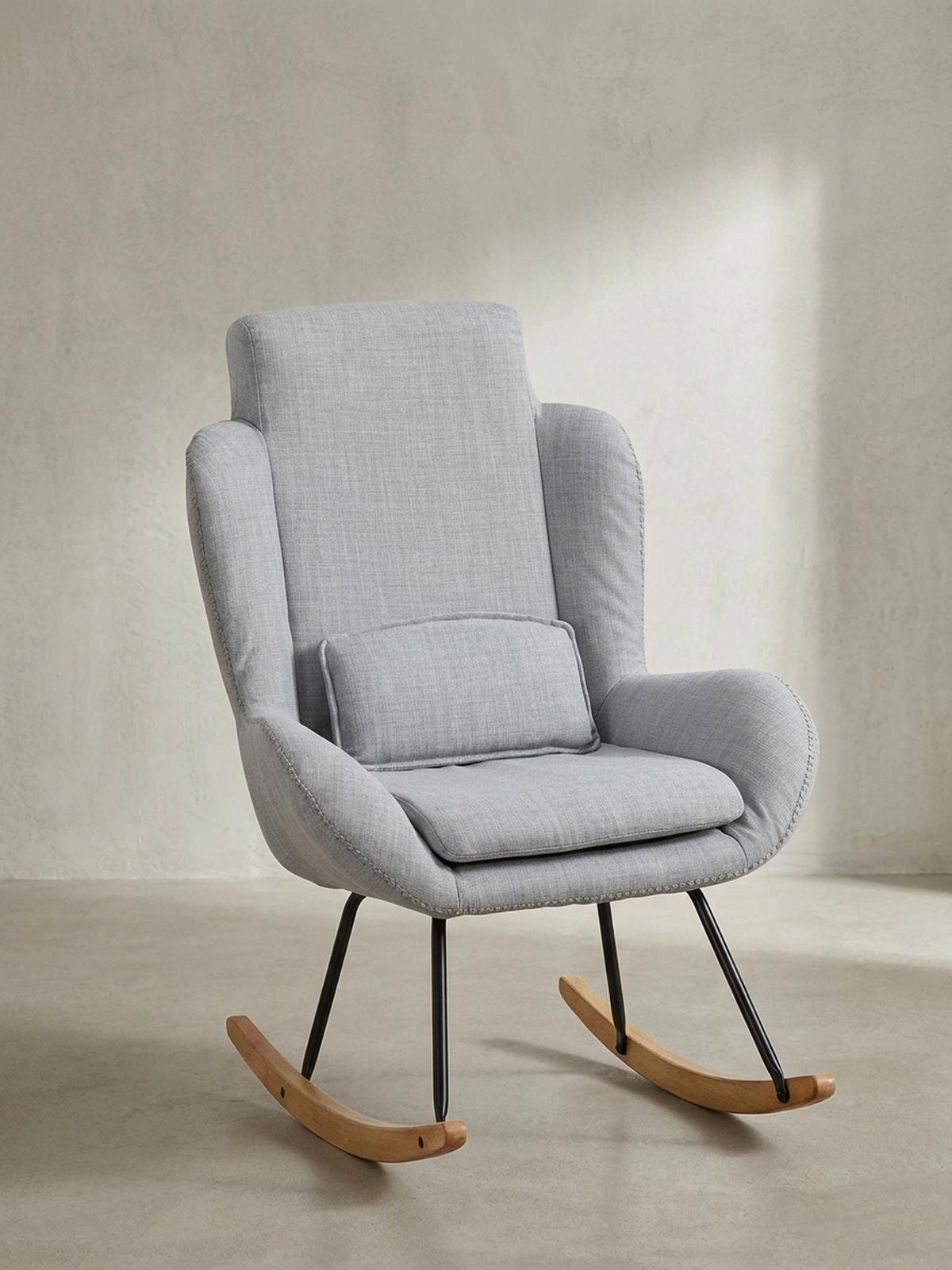 SCHAUKELSTUHL Gummibaumholz Hohe Lehne Abnehmbare Polsterung LAVANT, Anthrazit 75x88x110 cm - Anthrazit/Schwarz, Holz/Textil (75/110/88cm) - KADIMA DESIGN