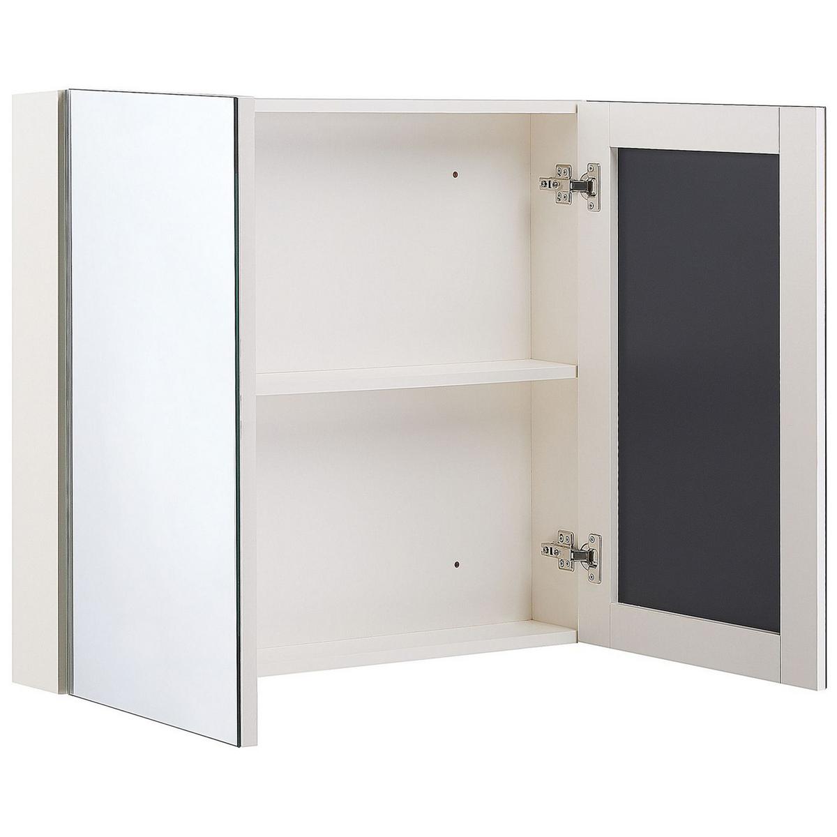 BAD SPIEGELSCHRANK weiß/silber 80/70 cm Navarra - Silberfarben/Weiß, Holz (80/70/14cm) - Beliani