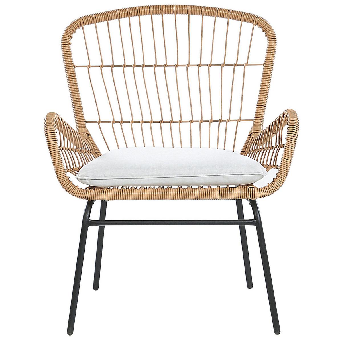 BALKONSET 2-Sitzer Rattan natürlich Auflagen hellgrau Labico - Beige/Schwarz, Kunststoff - Beliani