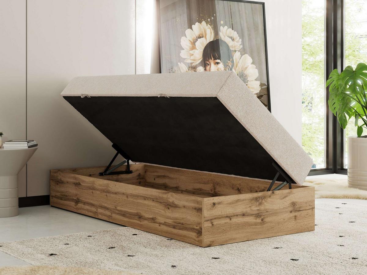 BOXBETT WOOD ZERO 90/200 - Creme Struktur - H3 - Topper Visco - Creme, Textil (90/200cm) - MKS