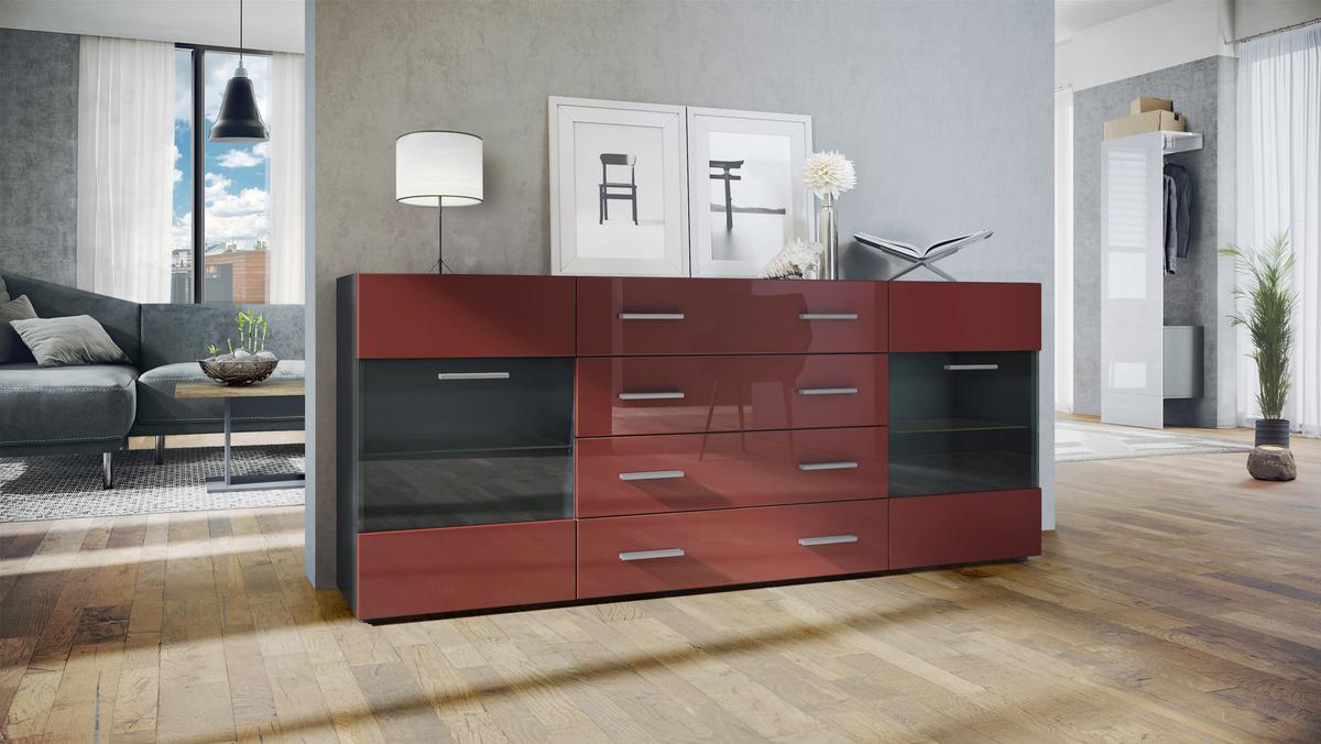 SIDEBOARD Carlos Bordeaux Hochglanz - Bordeaux, Holzwerkstoff (166/72/35cm) - Vladon