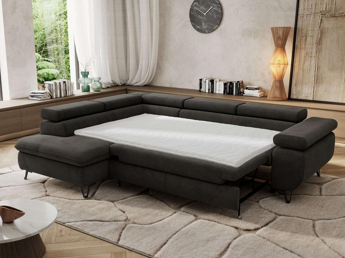 ECKSOFA PABLO L Dunkelgrau Velvet - Links Seite mit T25 Topper - Dunkelgrau/Schwarz, Textil/Metall (208/273cm) - MKS