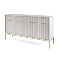 SIDEBOARD Eternas 3T 3S Grau 154/83/39 cm – goldene Füße, mit geriffelten Fronten - Goldfarben/Grau, Holzwerkstoff (154/83/39cm) - AX Living