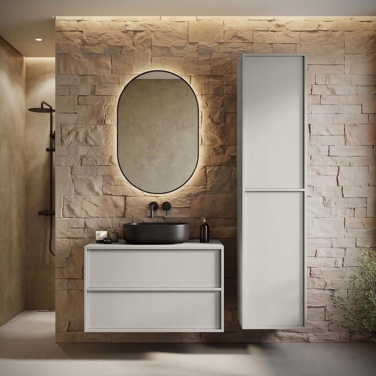 BADEZIMMERSCHRANK Mali mit 2 Türen Cashmere - 38 x 33 x 160 cm - Kaschmir, Holz (38/170/33cm) - Badplaats