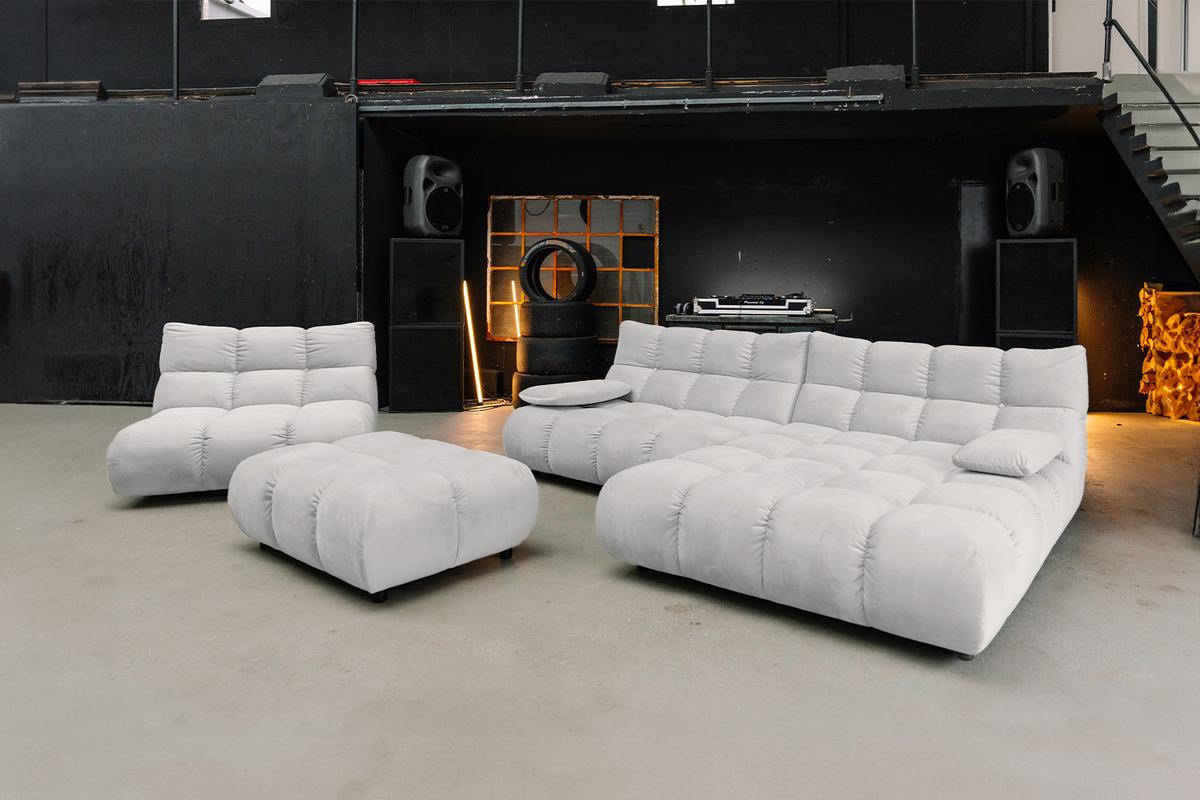 SITZGRUPPE VIVIEN 3ER SET Silber Velvet (1er-Set) - Silberfarben, Kunststoff/Textil (510/85/359cm) - KAWOLA