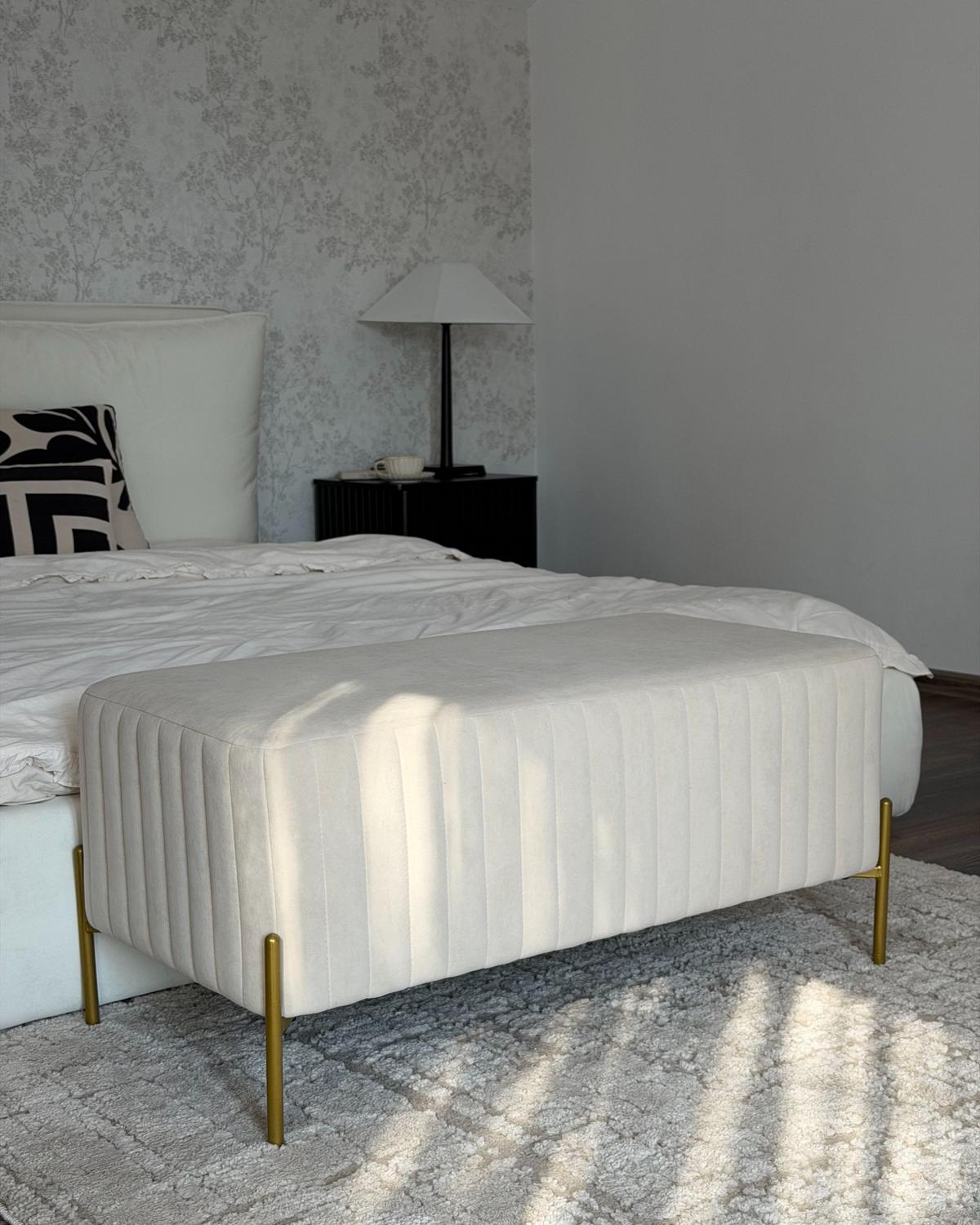 POLSTERBANK Samtstoff Beige Utah - Goldfarben/Weiß, Textil/Metall (91/43/47cm) - Beliani
