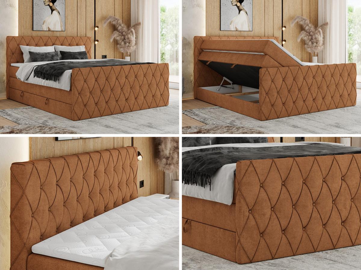 BOXSPRINGBETT MIREN KING DUO 140/200 Orange Struktur - H3 - Orange, Holz/Textil (140/200cm) - MKS