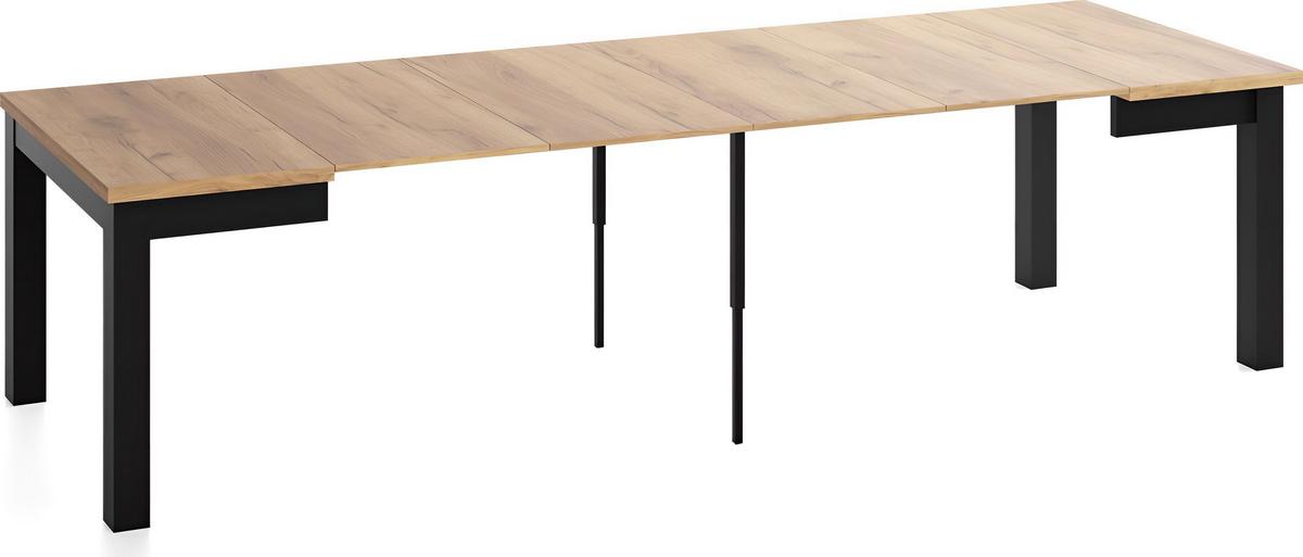 ESSTISCH Toren ausziehbar verlängerbar quadratisch, Eiche Braun 80-280/80/76.5 cm - Eiche Wotan/Schwarz, Holz/Holzwerkstoff (80/280/76.5cm) - WFL GROUP