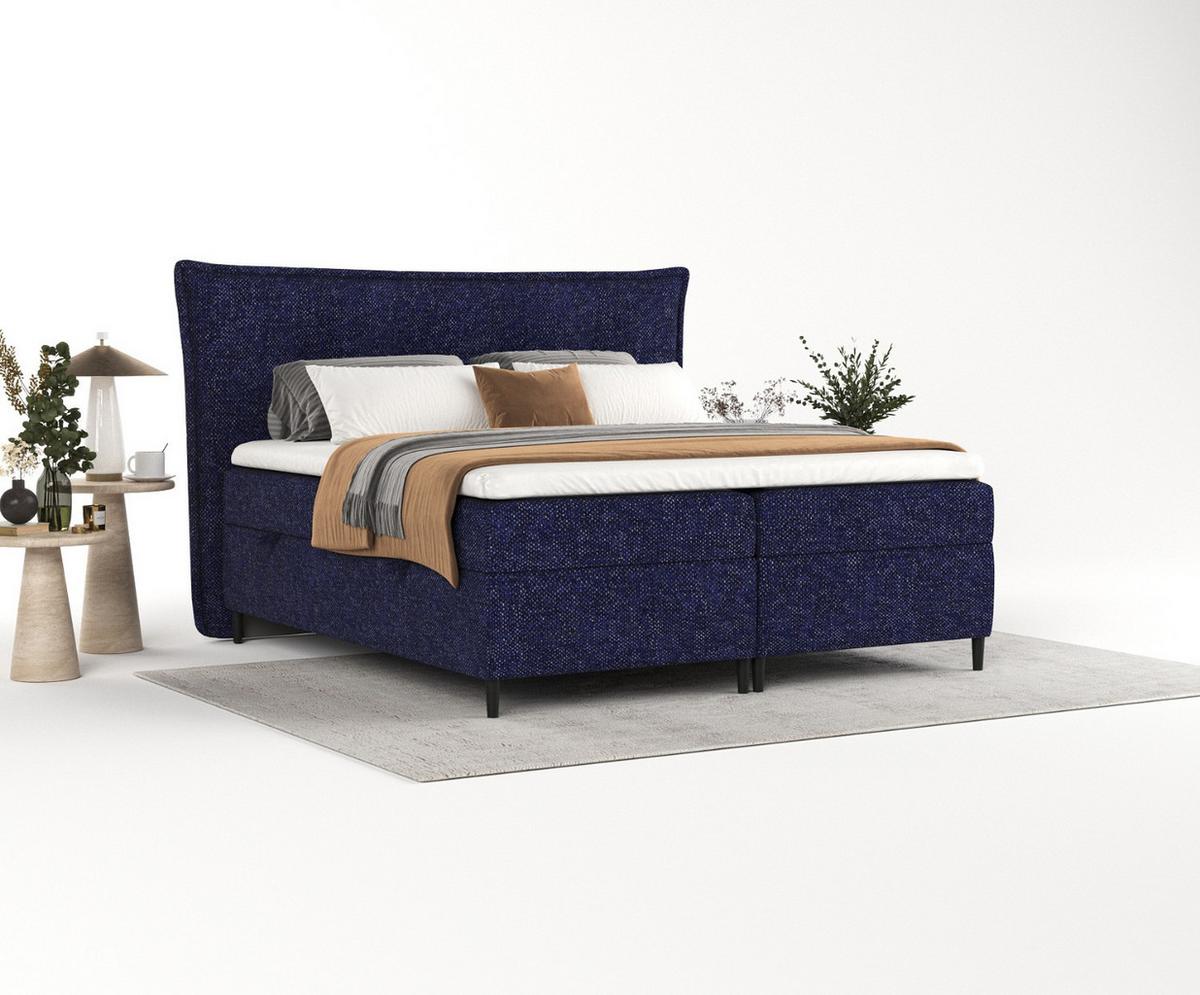 BOXBETT Las Palmas 160/200 cm Marineblau im Alta Stoff - Schwarz/Dunkelblau, Holz/Holzwerkstoff (160/200cm) - AltaBeds