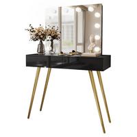 SCHMINKTISCH SIENNA GOLD ELITE mit Spiegel PUSH OPEN - Schwarz Hochglanz, Holzwerkstoff (100/81/42cm)