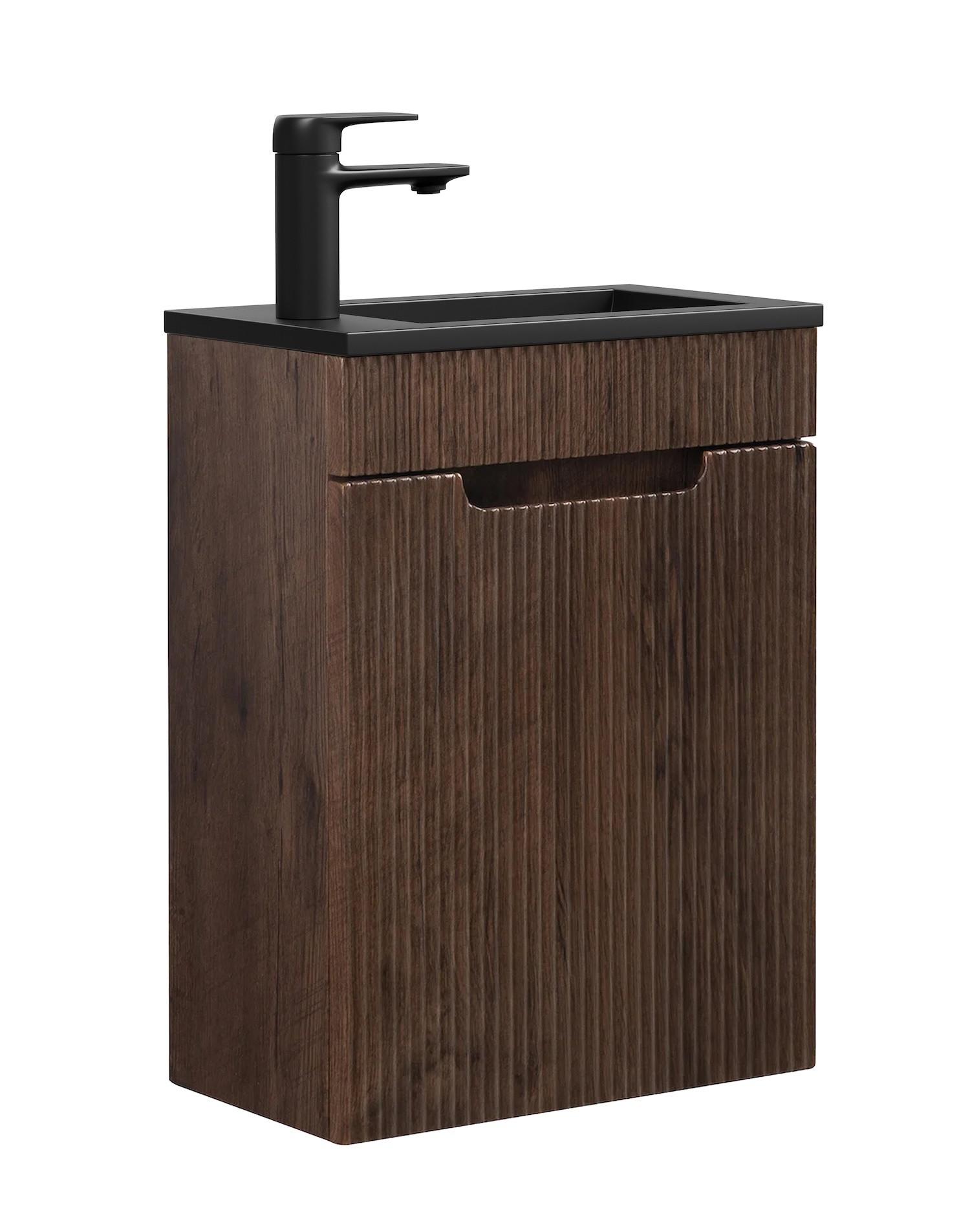 GÄSTE-WC-MÖBELSET Thermis 2 Teile Walnuss Braun / Schwarze Waschbecken - 40 x 22 x 53 cm - Eichefarben, Holz (40/53/22cm) - Badplaats
