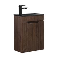 GÄSTE-WC-MÖBELSET Thermis 2 Teile Walnuss Braun / Schwarze Waschbecken - 40 x 22 x 53 cm - Eichefarben, Holz (40/53/22cm) - Badplaats