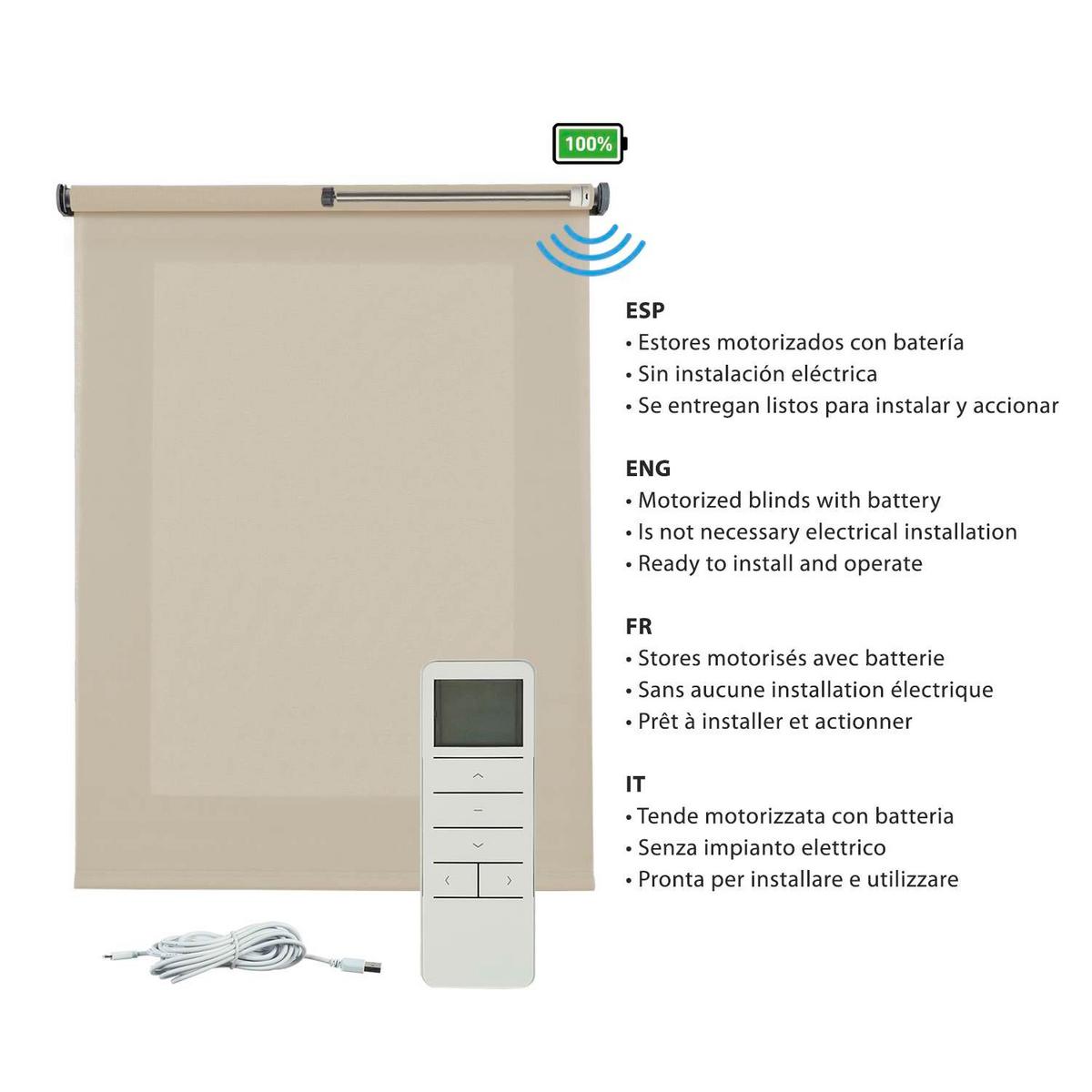 ROLLO motorisiert, Beige, 100 x 250 cm - Beige, Kunststoff (100/250cm) - STORESDECO