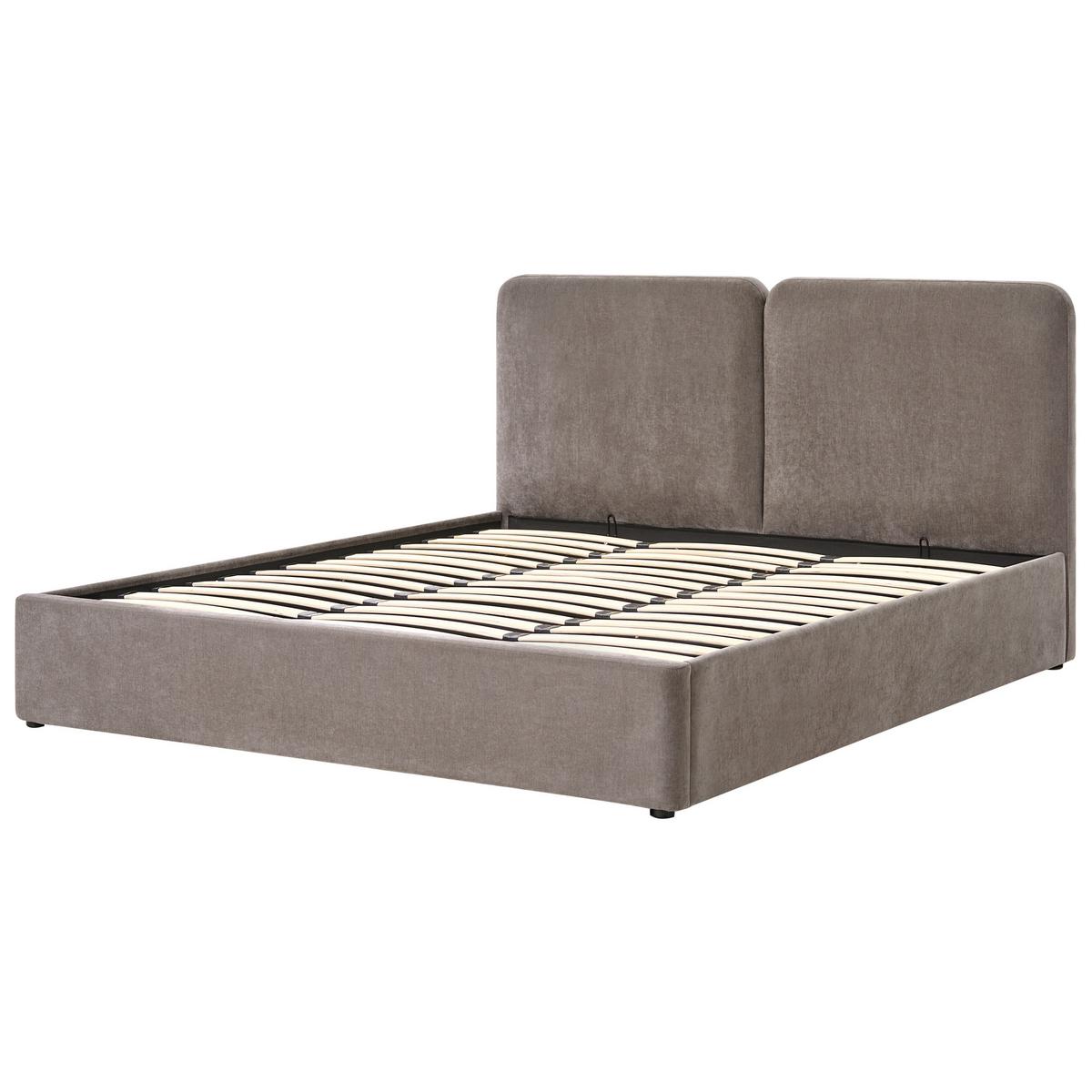 BETT mit Stauraum 180/200 cm Chenillegewebe Taupe Arbois - Taupe, Textil (180/200cm) - Beliani