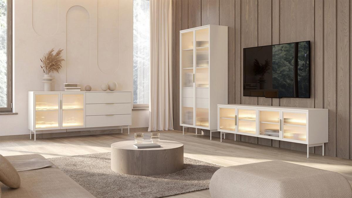 VITRINE Lumi mit LED Taupe 91 cm - Taupe/Goldfarben, Holzwerkstoff/Metall (91.5/194.6/39.3cm) - Selsey