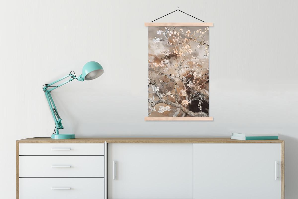 POSTER MIT MAGNETLEISTEN Mandelblüte - Kunst - Van Gogh - Beige - Abstrakt Wandbild Schlafzimmer 60x90 cm - Braun, Textil (60/90/0.15cm) - MuchoWow