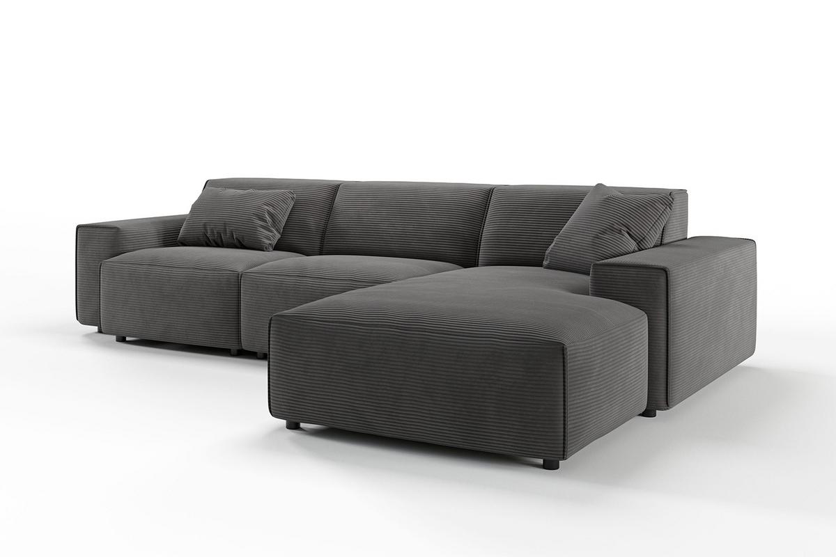 ECKSOFA RANI Grau Cord - Dunkelgrau/Schwarz, Kunststoff/Textil (299/189cm) - KAWOLA