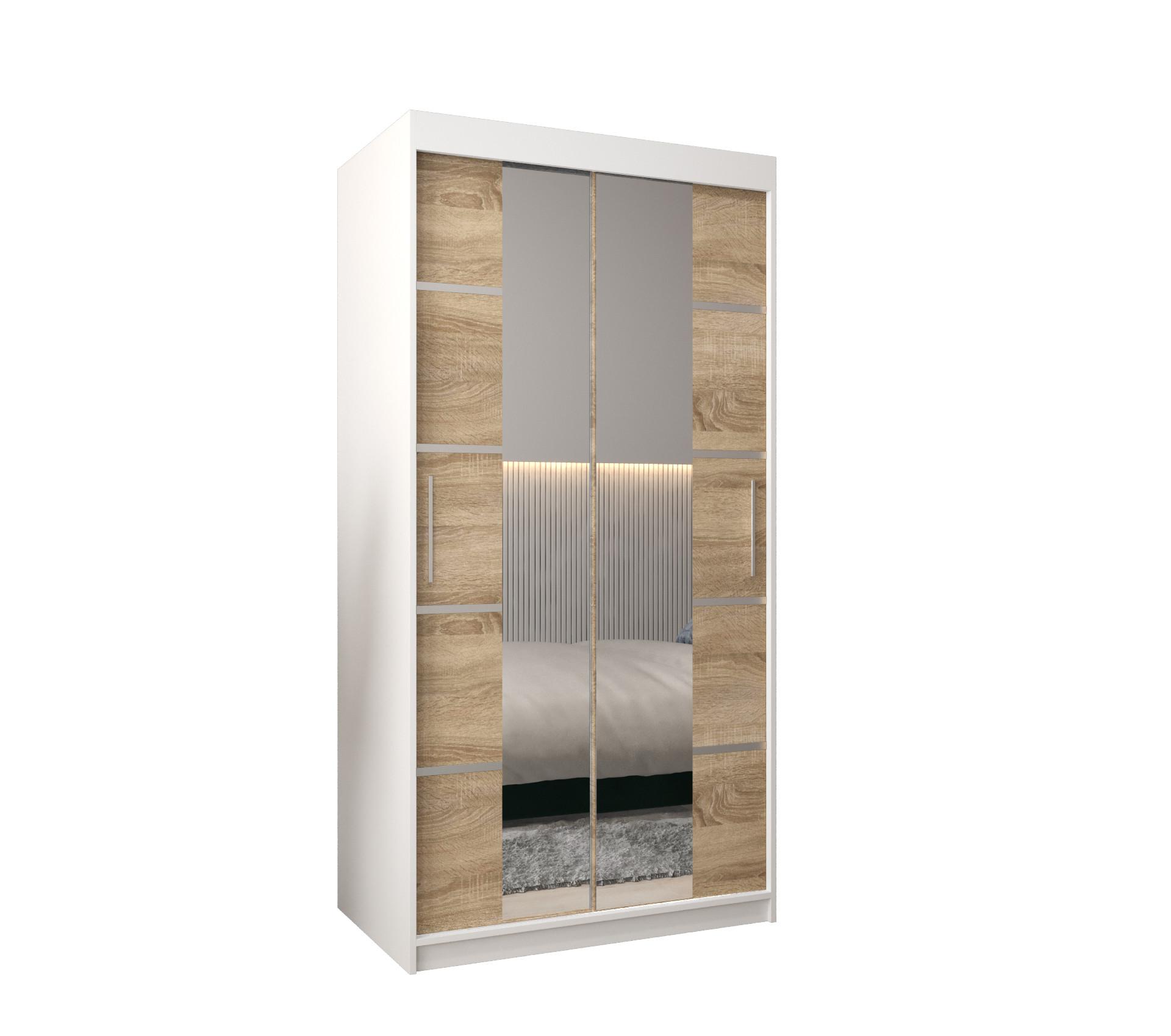SCHWEBETÜRENSCHRANK 200/100/62 2-türig - Silberfarben/Weiß, Holz/Kunststoff (100/200/62cm) - MÖBEL KRYSPOL