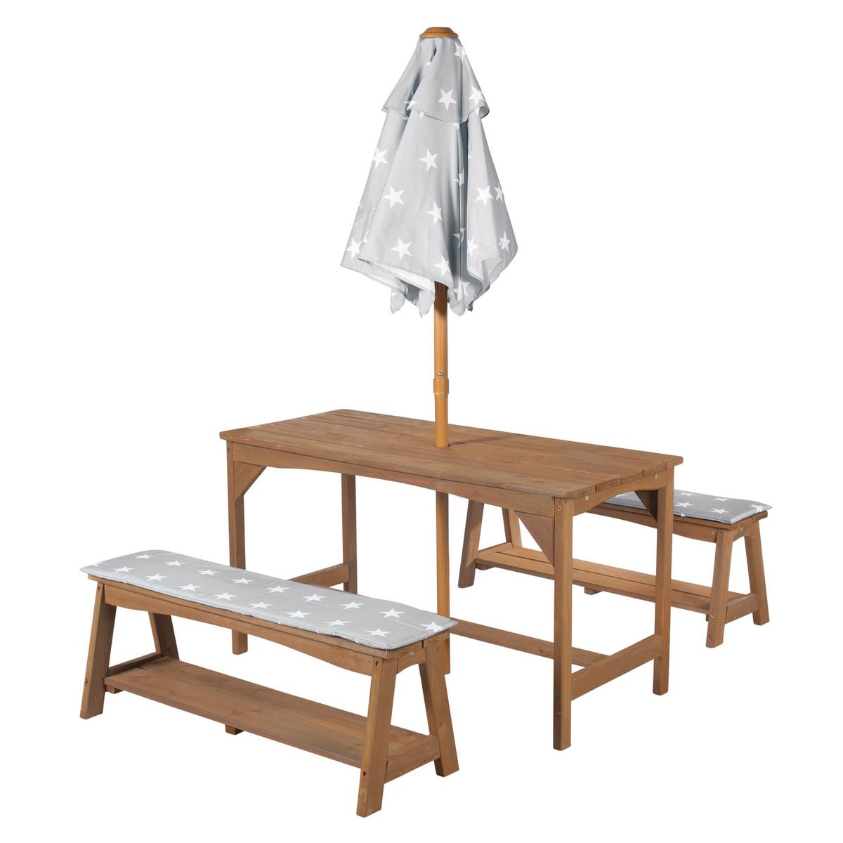 KINDERSITZGRUPPE mit Sitzauflage und Schirm teak - Teakfarben, Holz - Roba