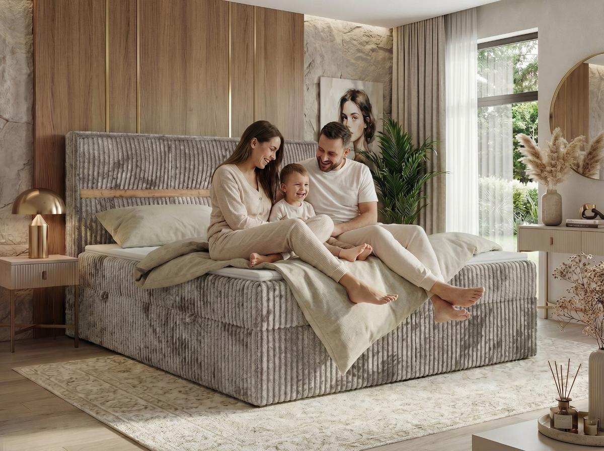 BOXSPRINGBETT ORVO 160/200 - Beige Velvet - Topper T25 - H4 - Beige/Schwarz, Kunststoff/Textil (160/200cm) - MKS