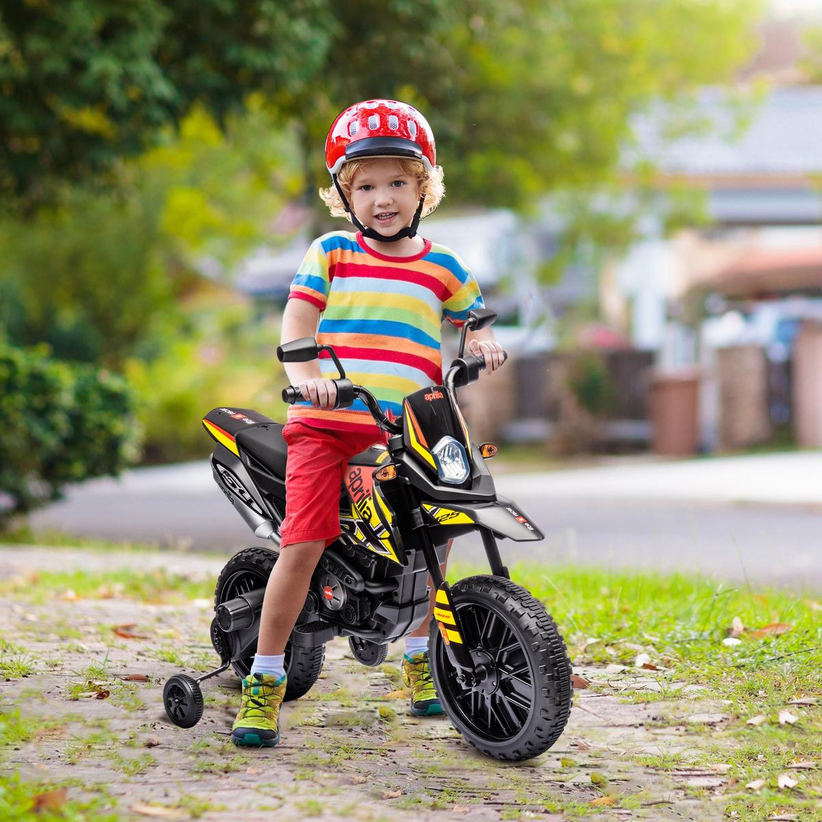 KINDER Elektro-Motorrad, 12V Kindermotorrad mit Musik, 6 km/h Kinderfahrzeug - Gelb, Metall (106.5/56/80cm) - AIYAPLAY