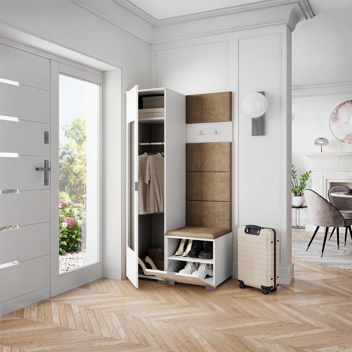 GARDEROBENSCHRANK VIRA 95/181/51 cm Modern Garderobe-Set Weiß - Weiß/Mokka, Holzwerkstoff (95/181/51cm) - MASSENO