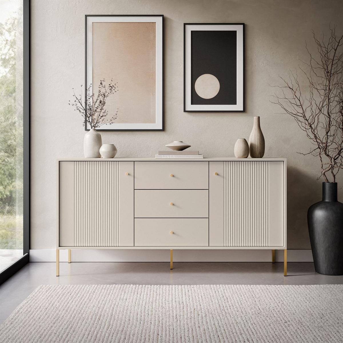 SIDEBOARD 2D3S VIVALDI mit Schubladen und geriffelten Fronten - Kaschmir, Holzwerkstoff (155/79/39cm) - Lookway