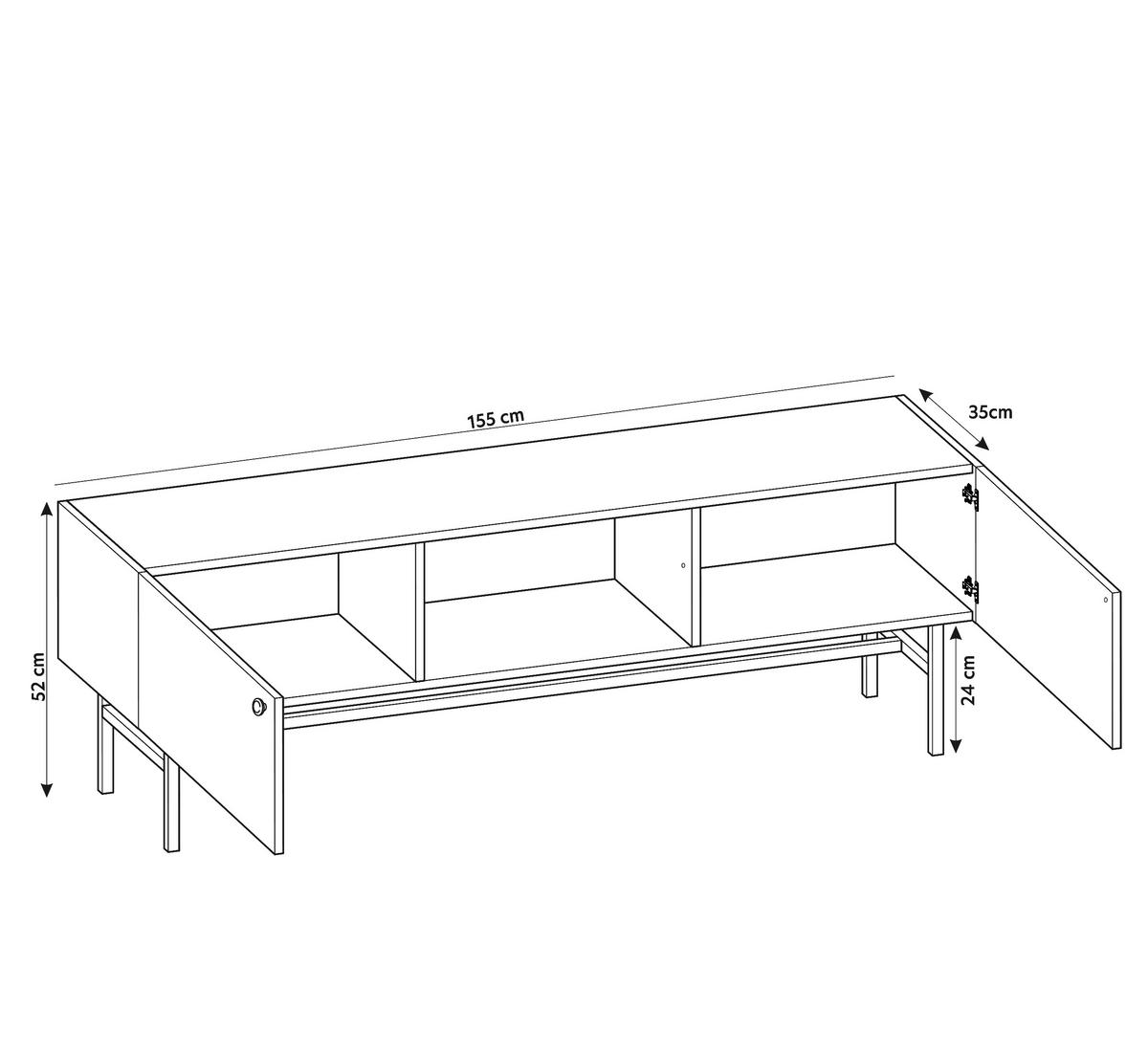 LOWBOARD Dinley 2T Schwarz 155/52/35 cm – mit schwarzen Beinen im minimalistischen Design - Schwarz, Holzwerkstoff/Metall (155/52/35cm) - AX Living