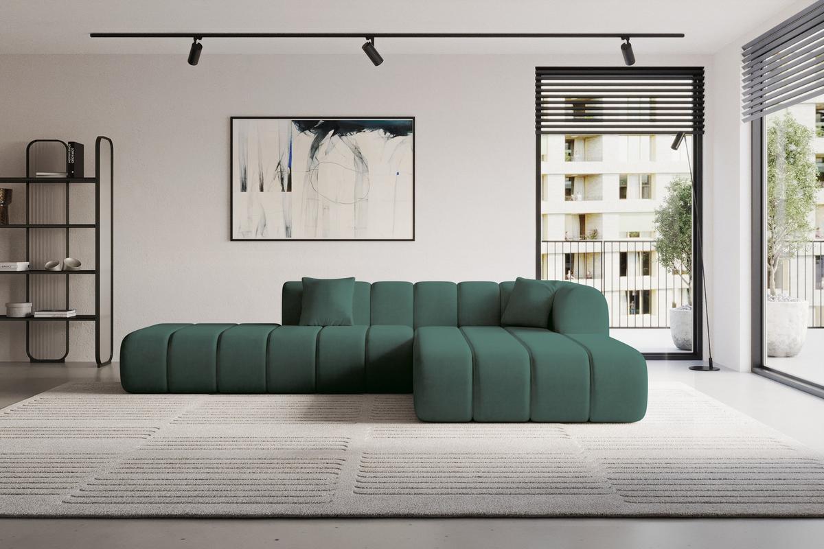 ECKSOFA Ottomane Rechts BILA-L 289x176x71 Grün Samt - Jadegrün/Schwarz, Holzwerkstoff/Kunststoff (289/176cm) - ALTDECOR