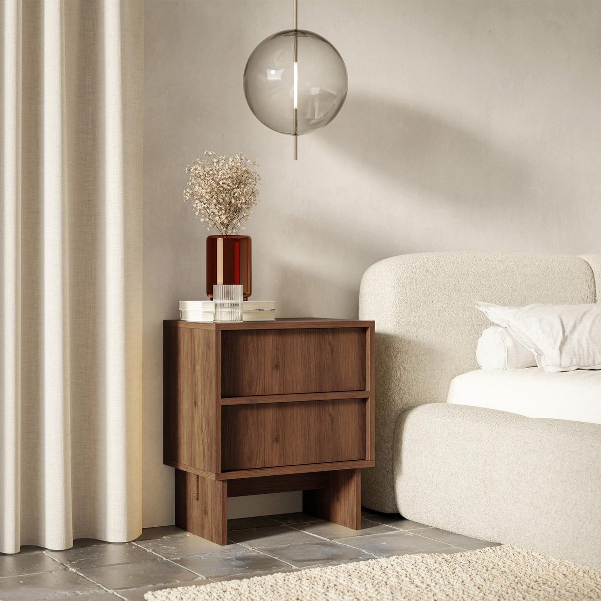 NACHTTISCH Sanva WARMIA WALNUSS 50 CM - Dunkelbraun, Holzwerkstoff (49.6/56/35cm) - Selsey