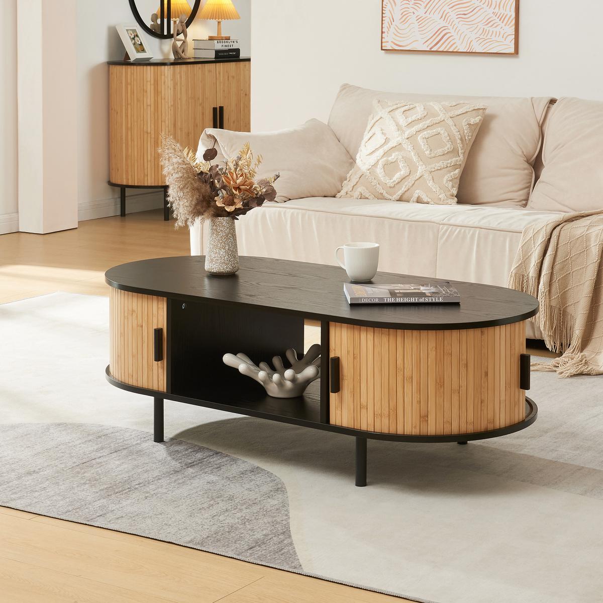 COUCHTISCH Tvedestrand 120/55/40 cm - Schwarz/Naturfarben, Holzwerkstoff/Metall (55/120/40cm) - [en.casa]