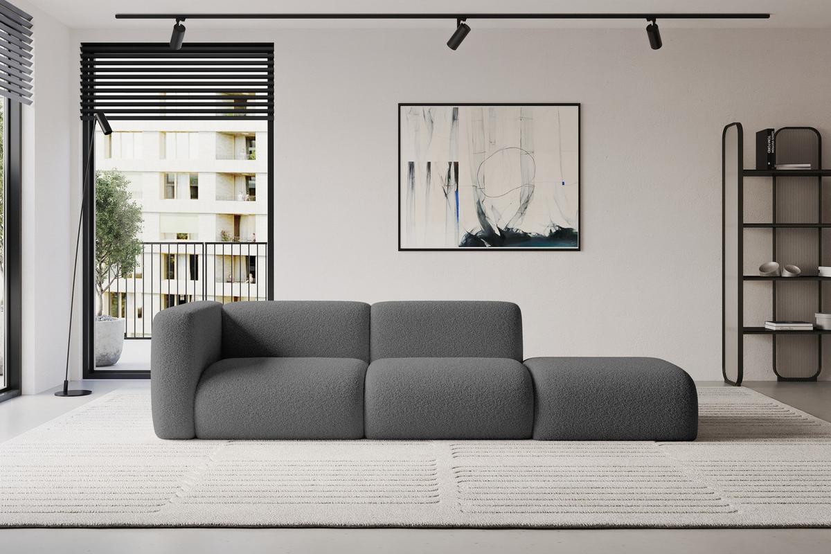 SOFA Ottomane Links MIRA-S3 296x89x70 Grau Bouclé - Platinfarben/Schwarz, Holzwerkstoff/Kunststoff (296/70/89cm) - ALTDECOR