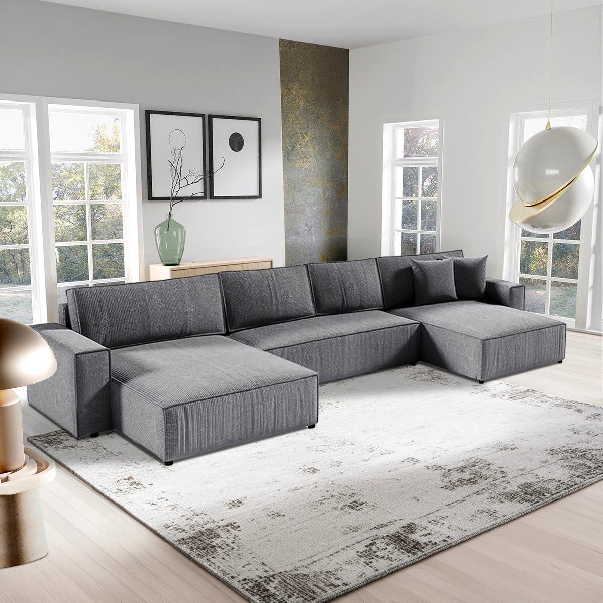 PANORAMASOFA Isaac 5 Sitzplätze Grau - Grau, Holzwerkstoff (398/85/185cm) - Petits-meubles