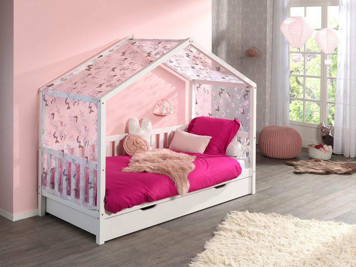 HAUSBETT mit Textilhimmel Kapua 210x170x97 aus Massivholz in Weiß - Weiß, Holz (90/200cm) - 58aufmkessel