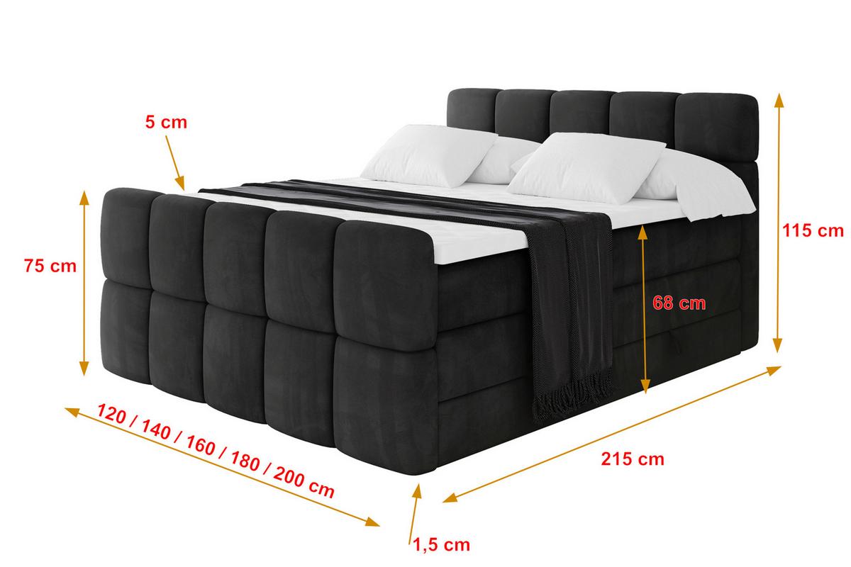 BOXBETT mit Matratze H3/H4 - FAMA-Z KING - 160x200 cm Schwarz Casablanca - Schwarz, Holzwerkstoff (160/200cm) - ALTDECOR