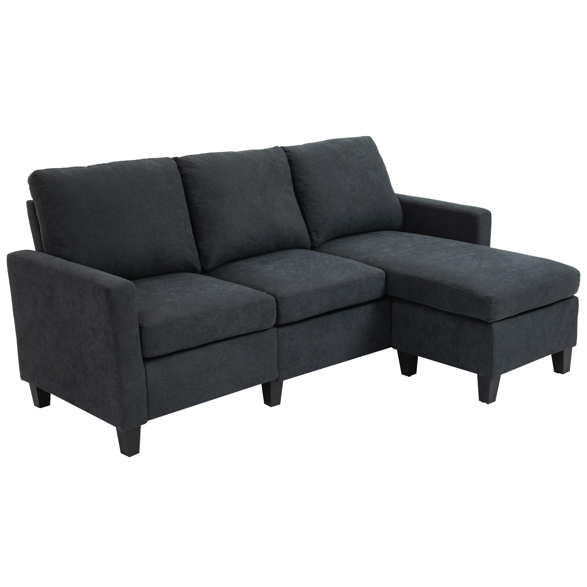 ECKSOFA L-Form Couchgarnitur mit wendbarer Chaiselongue Dunkelgrau - Dunkelgrau/Schwarz, Kunststoff/Textil (139/197cm) - HOMCOM