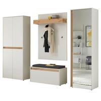 GARDEROBEN-SET weiß matt, Eiche Wotan 5-teilig 265 cm, mit Schuh- und Garderobenschrank - Eiche Wotan/Schwarz, Glas/Holzwerkstoff (265/200/40cm) - Furn.Design