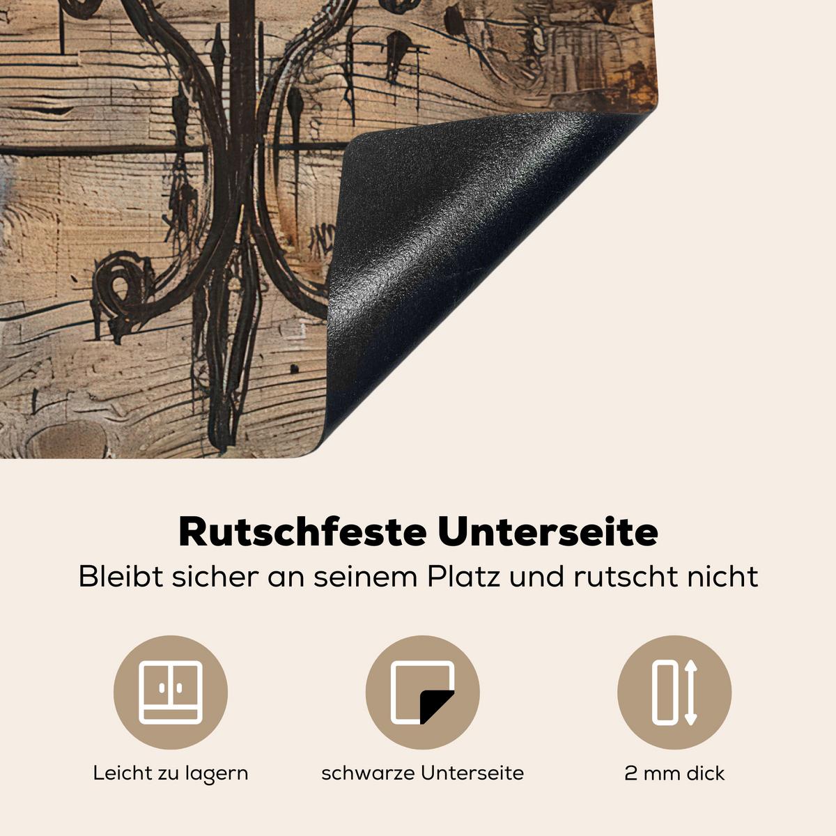 HERDABDECKPLATTE Cafe - Holz - Kaffee - Regale Herdabdeckung Induktionsfeld 65x52 cm - Schwarz, Kunststoff (65/52/0.2cm) - MuchoWow