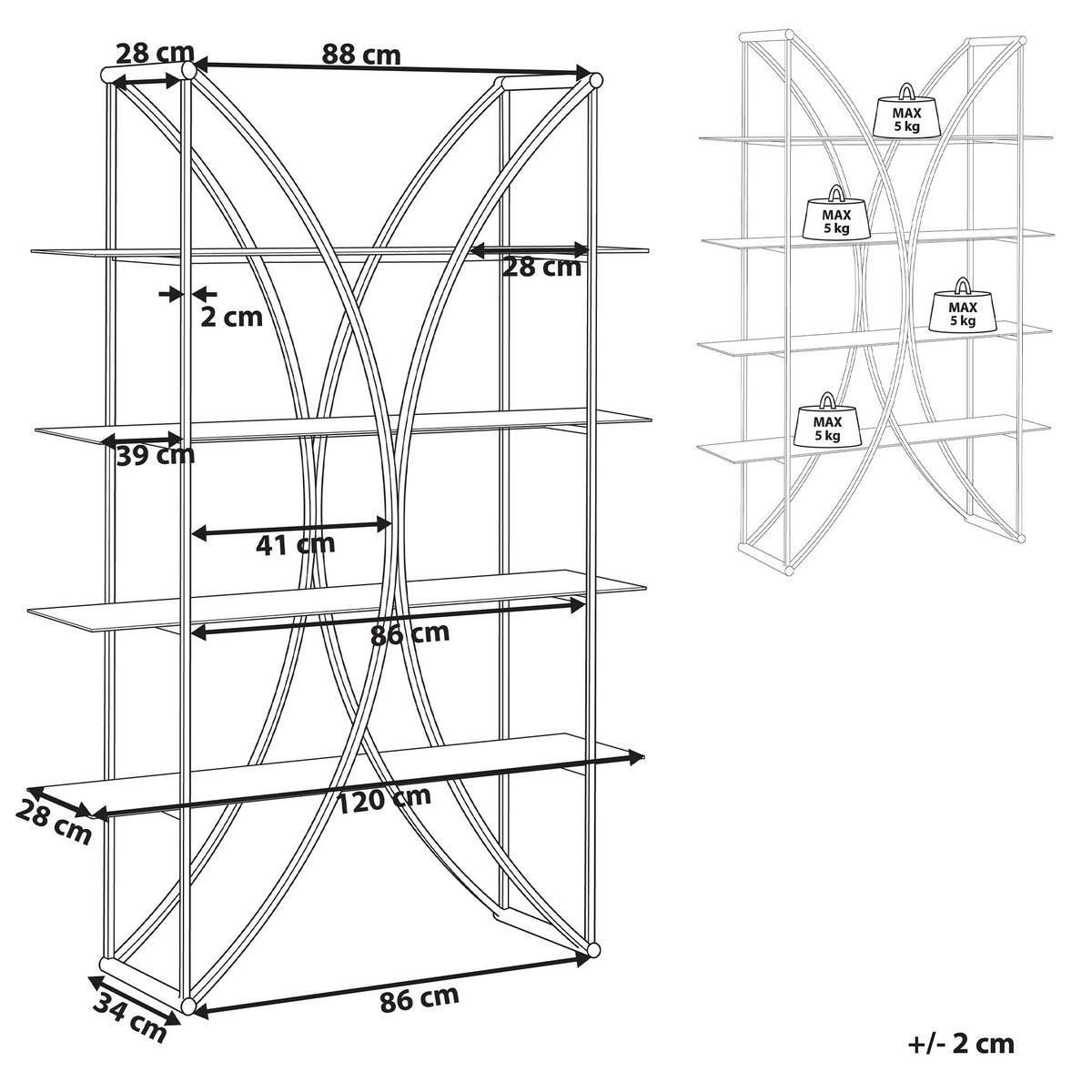 REGAL mit 4 Ebenen Metall 175 cm Silber Hollow - Silberfarben, Metall (120/175/34cm) - Beliani