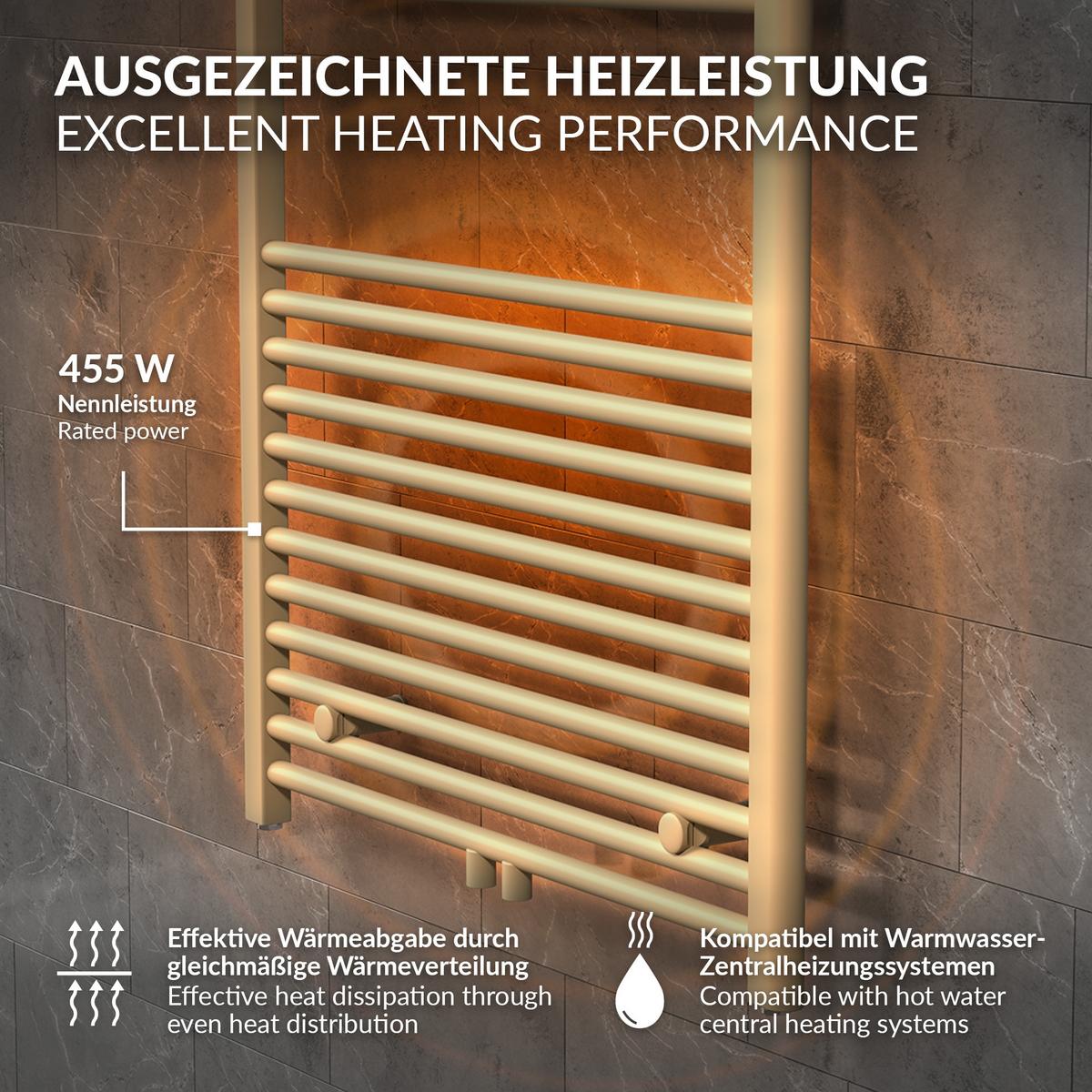 HANDTUCHHEIZKÖRPER 500 x 1200 mm Beige Badheizkörper gerade mit Mittelanschluss - Beige, Metall (50/120/3cm) - LuxeBath