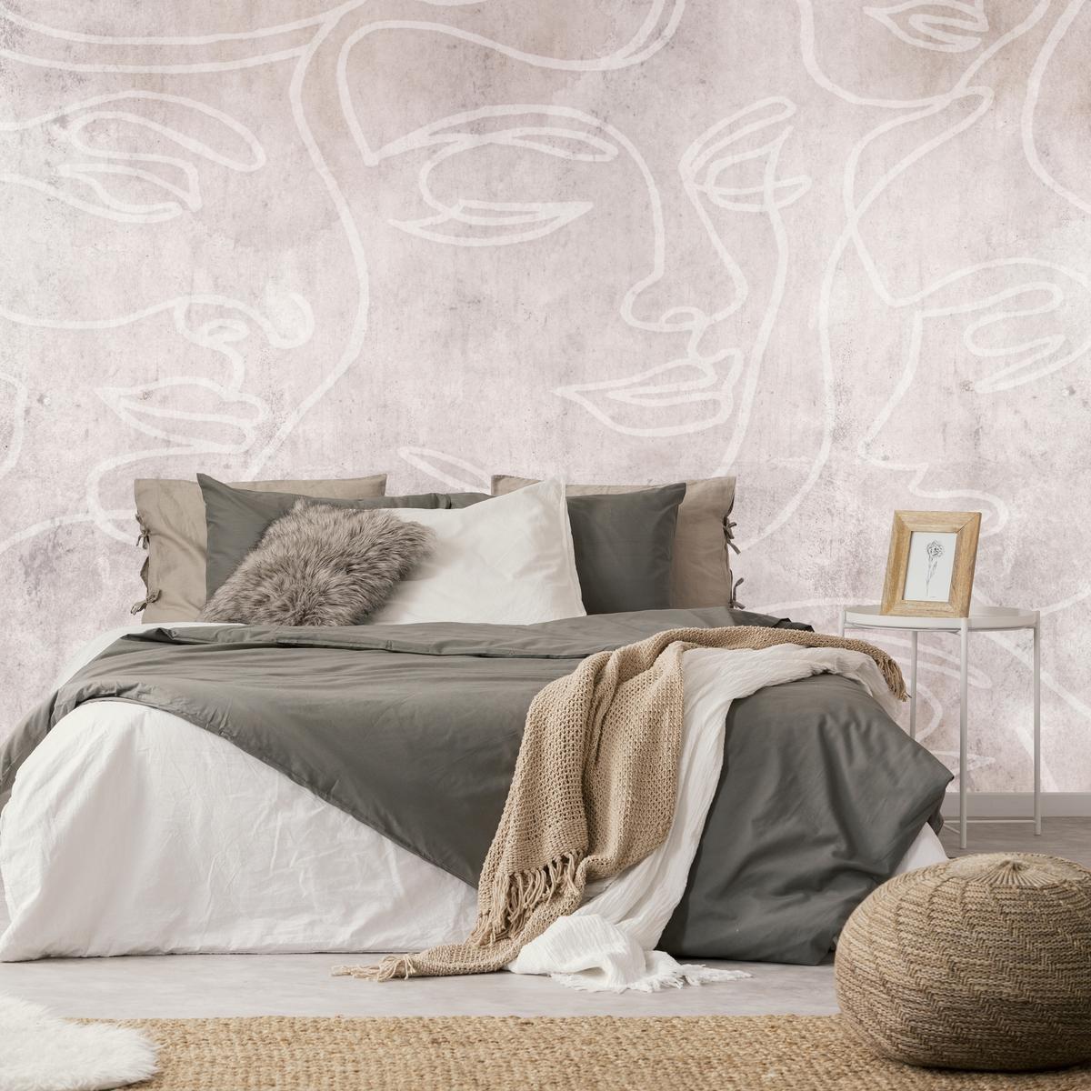 FOTOTAPETE für Schlafzimmer Abstrakte Gesichter Beton 350x256 - Beige/Braun, Papier (350/256cm) - Muralo
